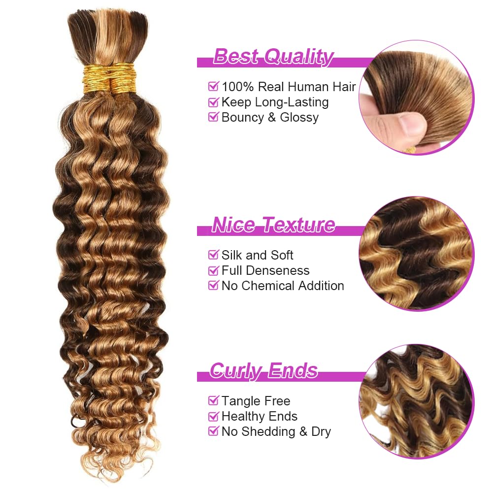Acbhoa 100% Human Boho Braiding Hair Deep Wave 20inch #4/27 packaging