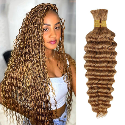 Acbhoa 100% Human Boho Braiding Hair Deep Wave 22inch #27 Honey Blonde front view