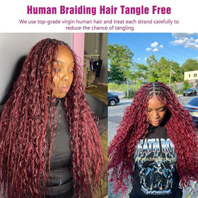 Acbhoa 14-inch Deep Wave Boho Braiding Hair in Burgundy Red displayed with accessories