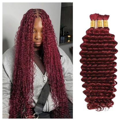 Acbhoa 14-inch Deep Wave Boho Braiding Hair in Burgundy Red front view