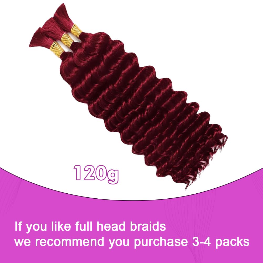 Acbhoa 22inch Deep Wave Boho Braiding Hair Burgundy Red close-up of texture