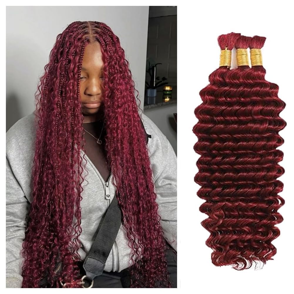 Acbhoa 22inch Deep Wave Boho Braiding Hair Burgundy Red front view