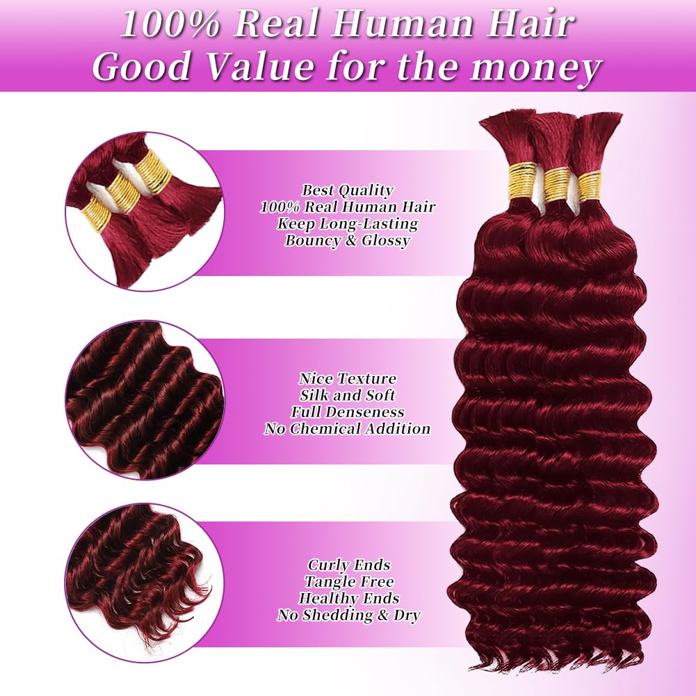 Acbhoa 22inch Deep Wave Boho Braiding Hair Burgundy Red styled in braids