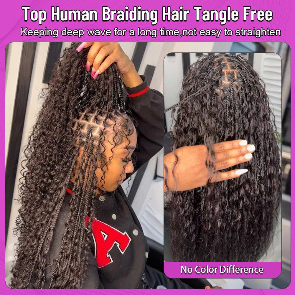 Acbhoa Boho Braiding Hair Deep Wave 16 Inch styled in braids