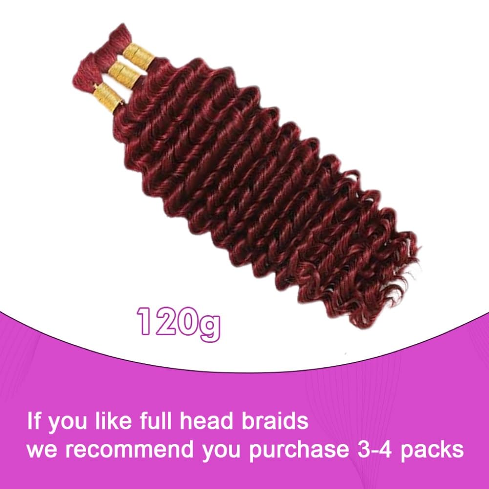 Acbhoa Boho Braiding Hair Deep Wave 16inch Burgundy Red close-up of texture