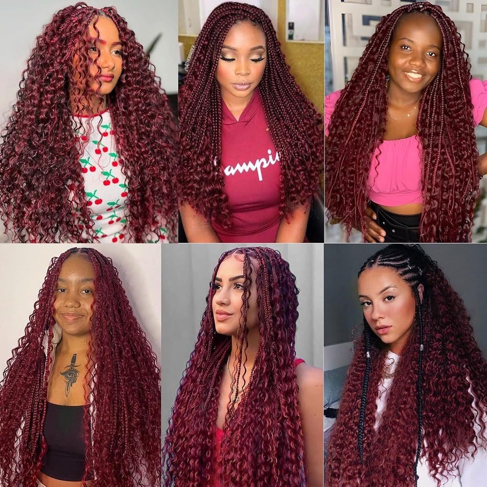 Acbhoa Boho Braiding Hair Deep Wave 16inch Burgundy Red in a lifestyle setting
