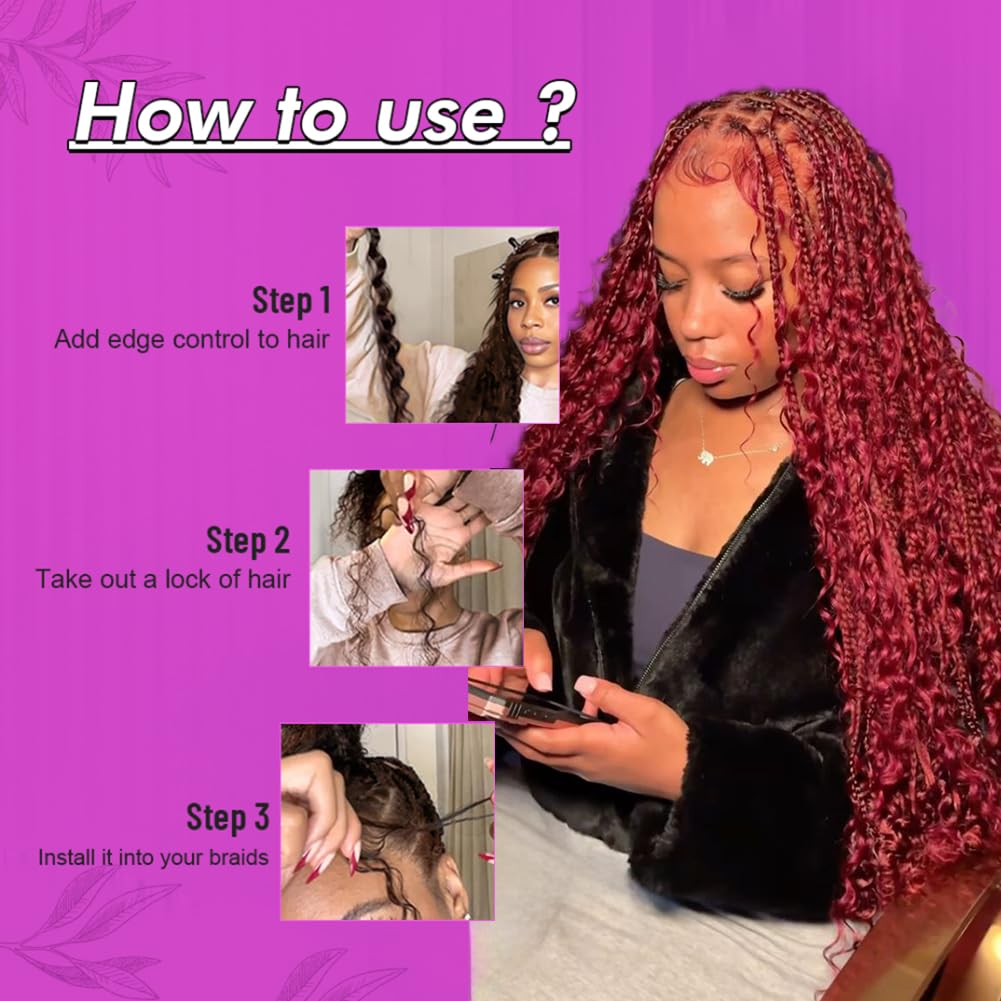 Acbhoa Boho Braiding Hair Deep Wave 16inch Burgundy Red side view