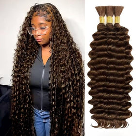 Acbhoa Boho Braiding Hair Deep Wave 16inch Natural Brown front view