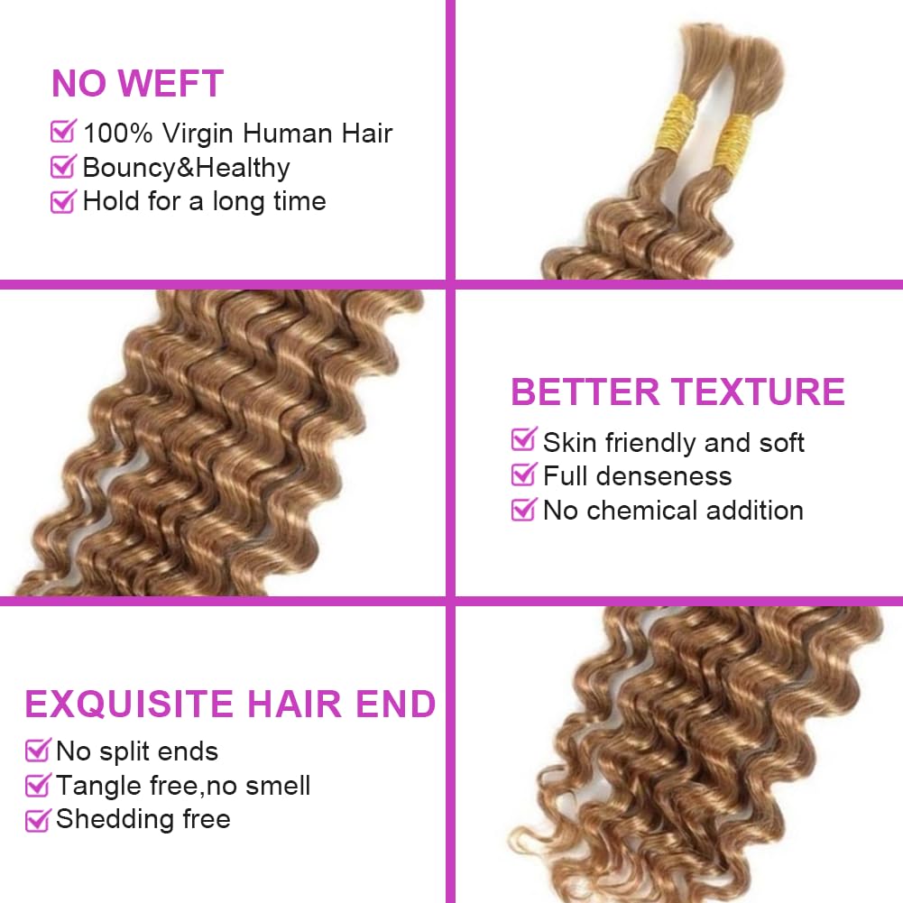 Acbhoa Boho Braiding Hair Deep Wave 18 Inch Honey Blonde bundle close-up