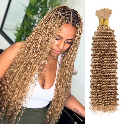 Acbhoa Boho Braiding Hair Deep Wave 18 Inch Honey Blonde front view