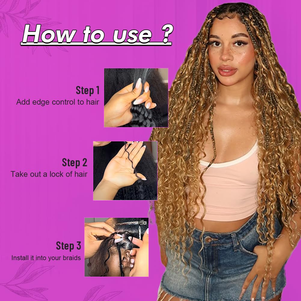 Acbhoa Boho Braiding Hair Deep Wave 18 Inch Honey Blonde styled in braids