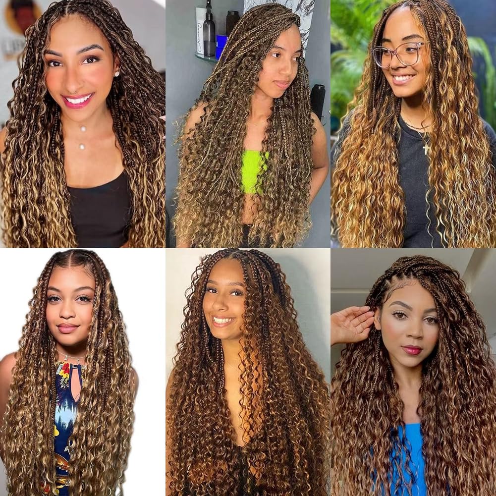 Acbhoa Boho Braiding Hair Deep Wave 18inch #4/27 Highlight in packaging