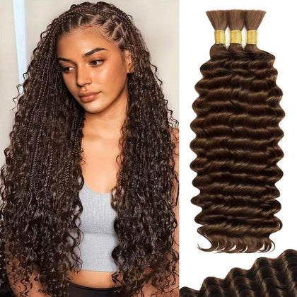Acbhoa Boho Braiding Hair Deep Wave 20inch #4 Natural Brown front view