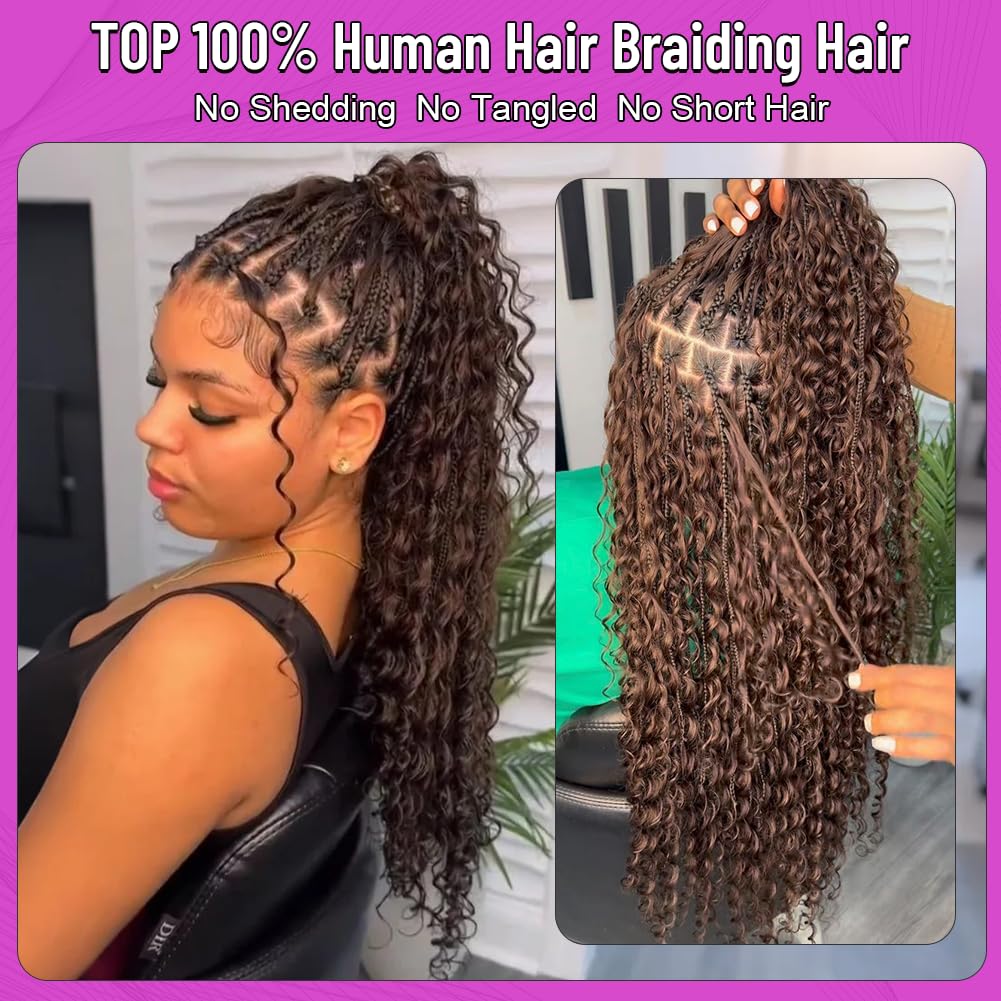 Acbhoa Boho Braiding Hair Deep Wave 22 inch #4 Natural Brown close-up of texture