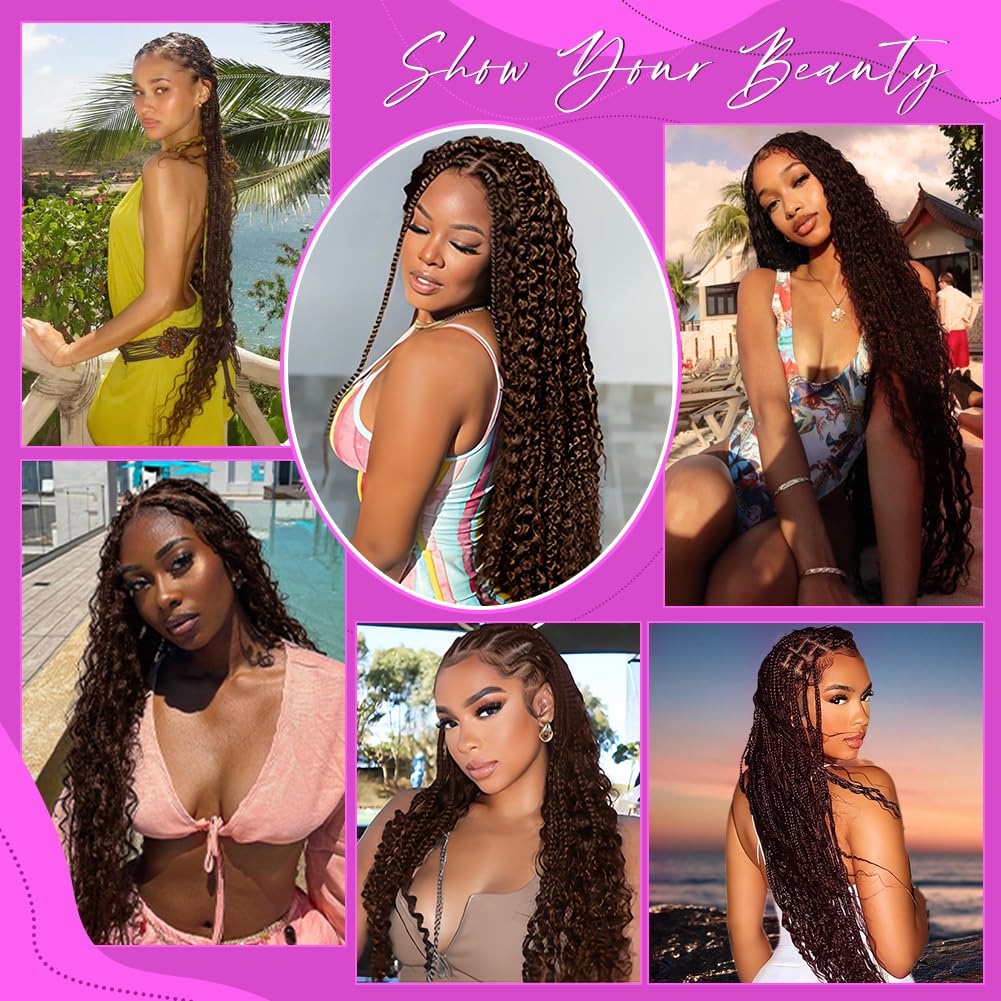 Acbhoa Boho Braiding Hair Deep Wave #4 Natural Brown on model
