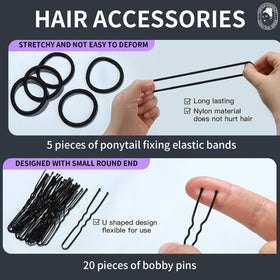 Accessories included: elastic bands and hair pins