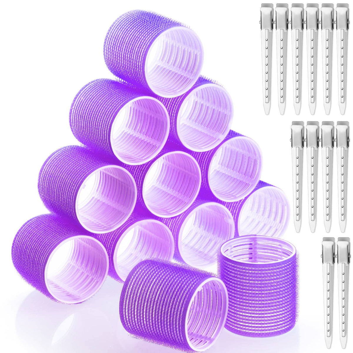 Acejoz Jumbo Hair Curlers Rollers Set in Purple with Clips