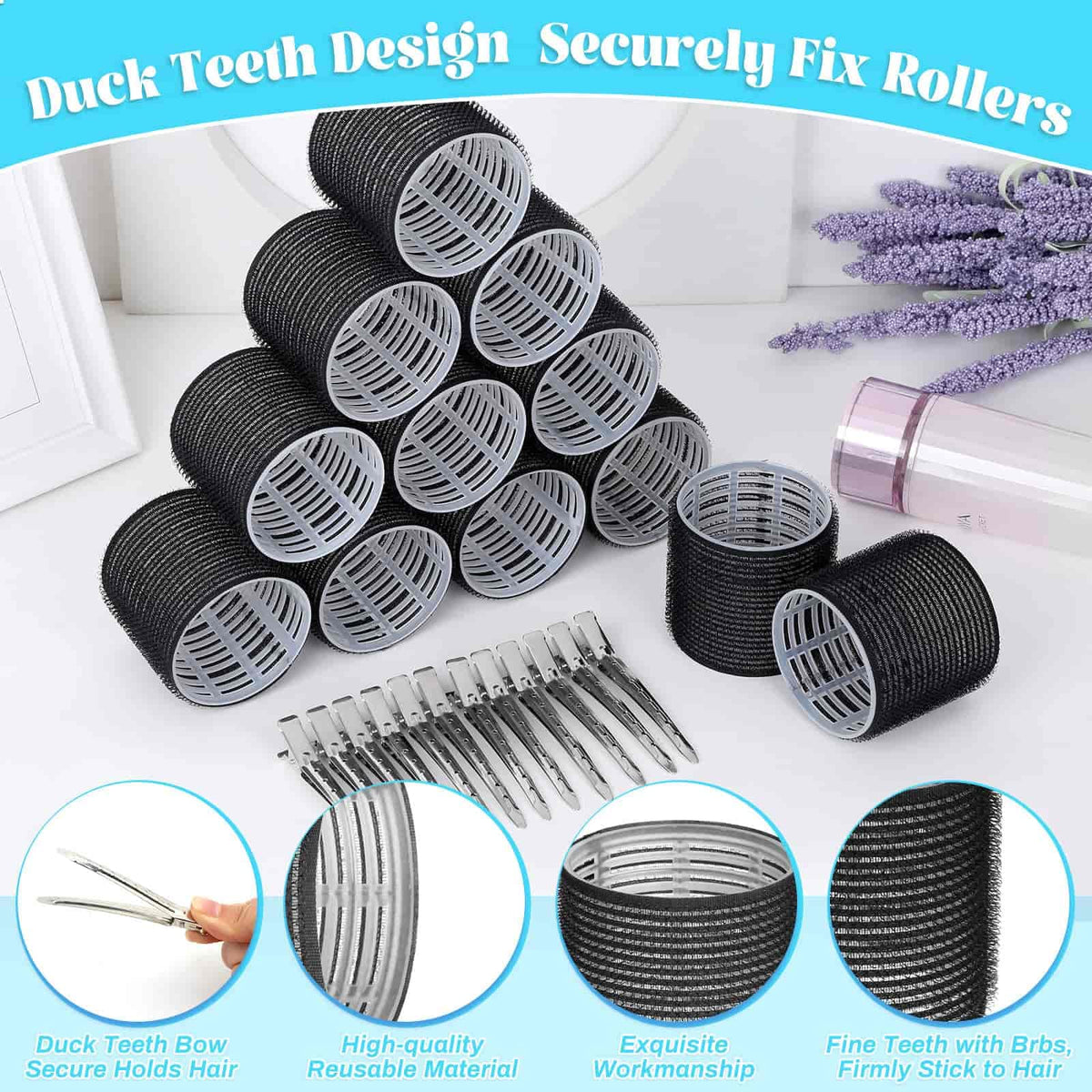 Acejoz Jumbo Hair Rollers in a stylish bathroom setting