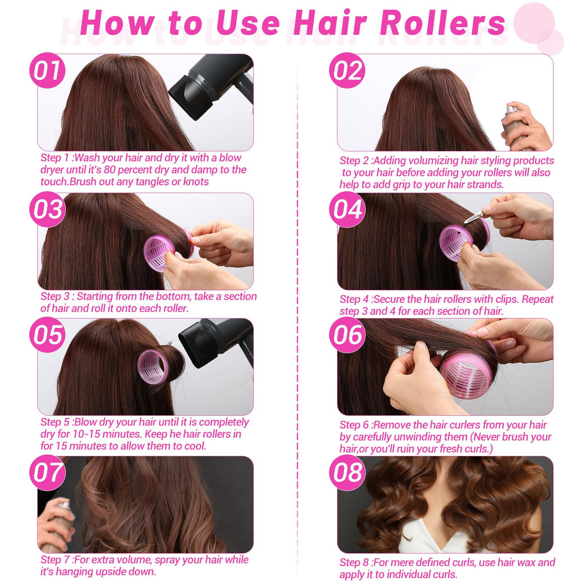 Acejoz Jumbo Hair Rollers in rose red color