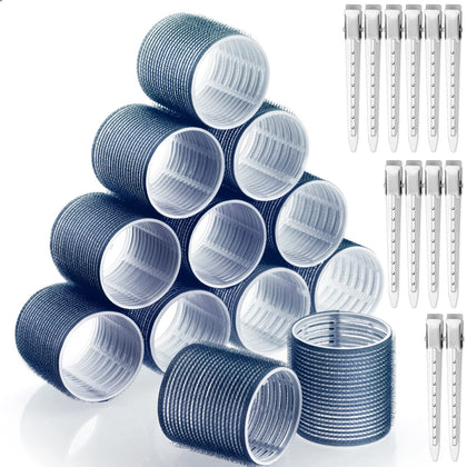 Acejoz Jumbo Hair Rollers Set with navy blue rollers and clips