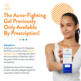 AcneFree Adapalene Gel 0.1% tube close-up showing product details
