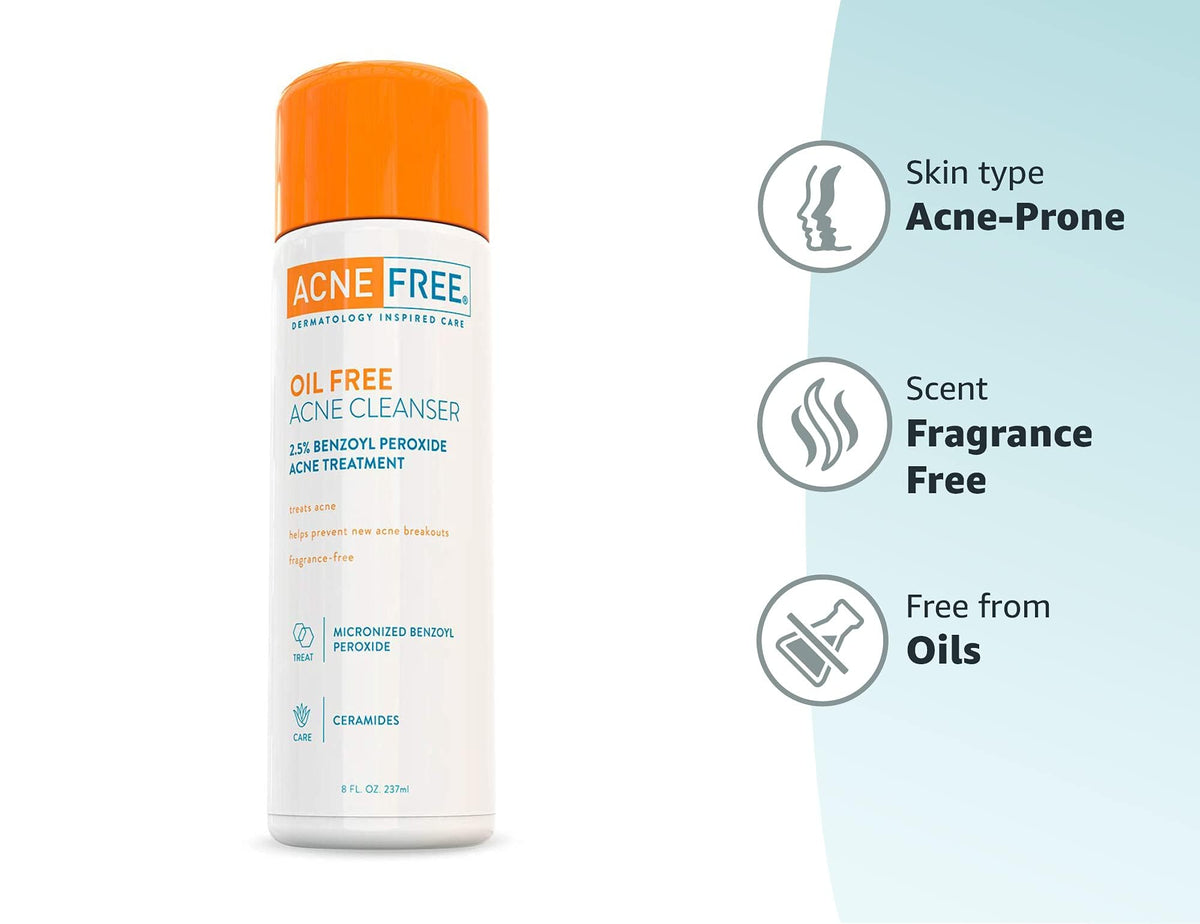 AcneFree Oil-Free Cleanser with white towels