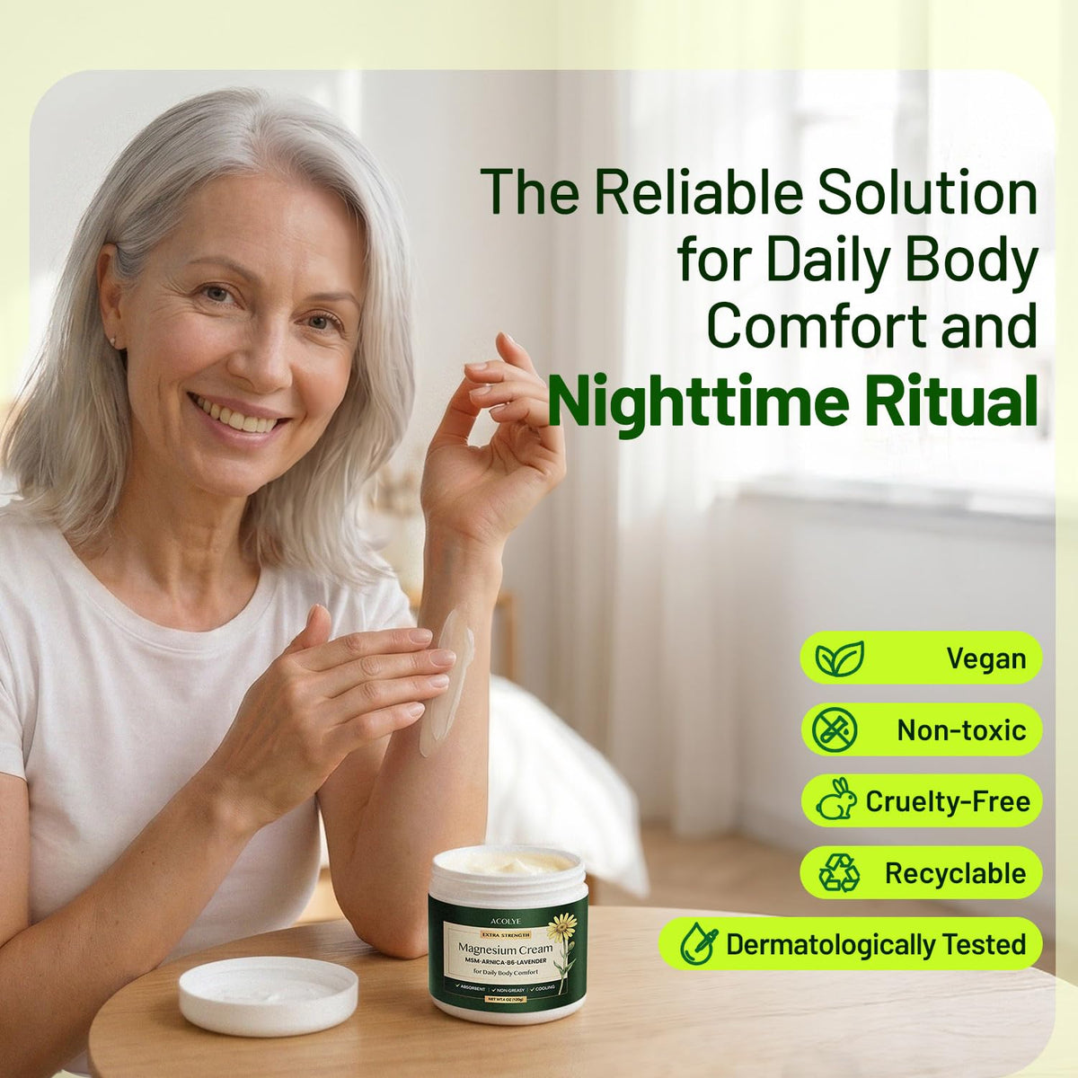 Acolye magnesium cream on bedside table