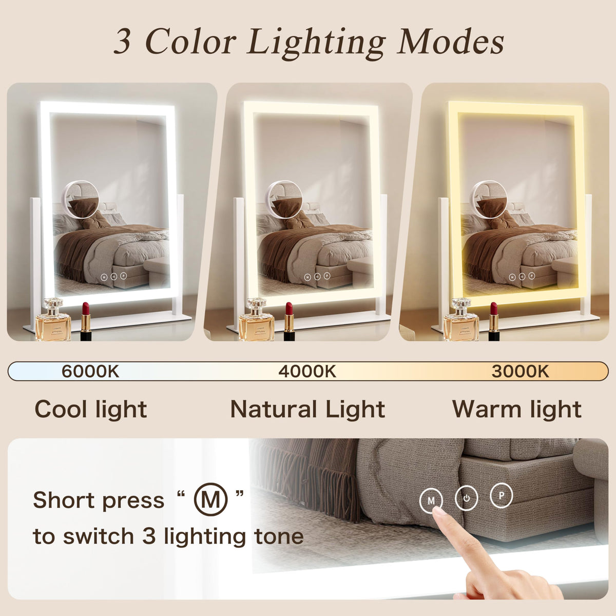 Acoolda Lighted Makeup Mirror side view showing 10X magnifying mirror