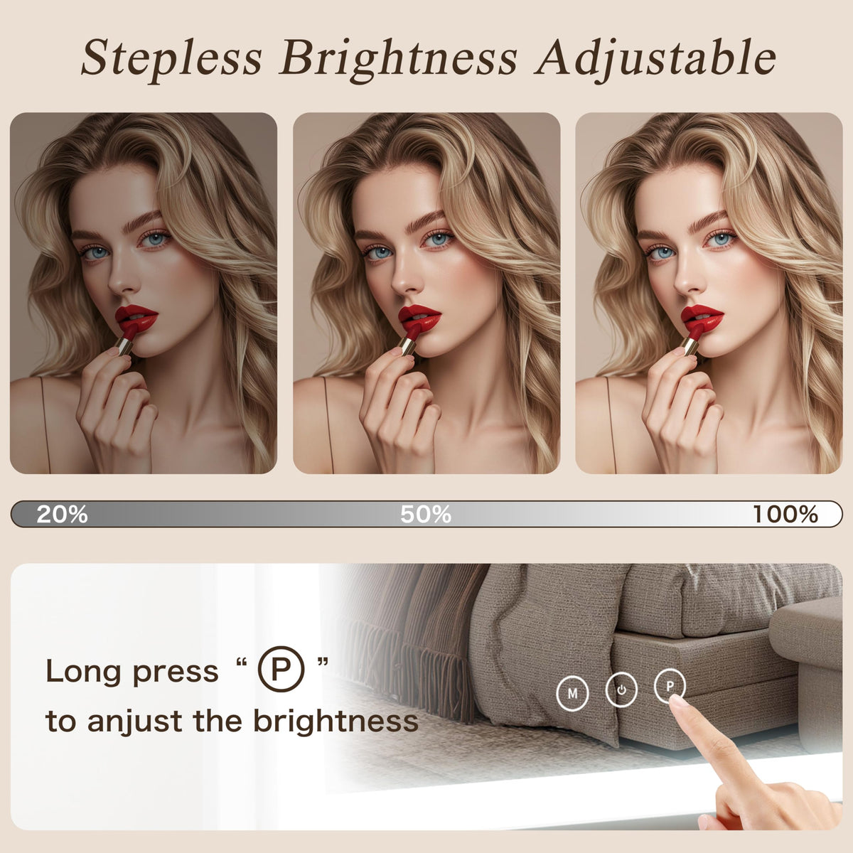 Acoolda Lighted Makeup Mirror with touch control buttons
