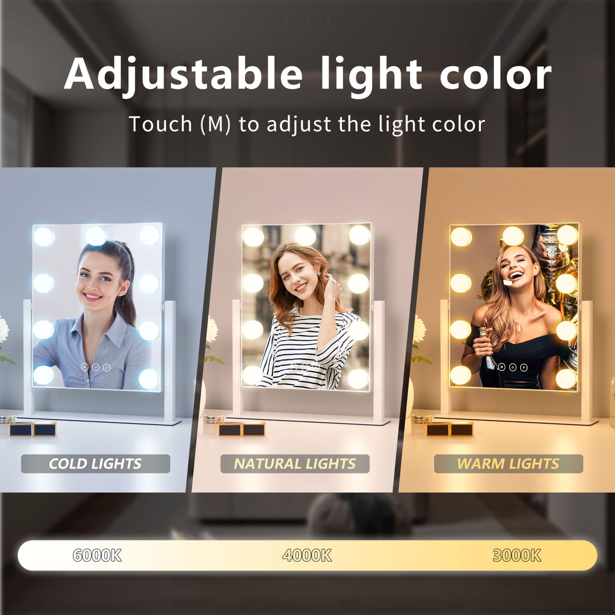 Acoolda Vanity Mirror with detachable 10X magnifying mirror
