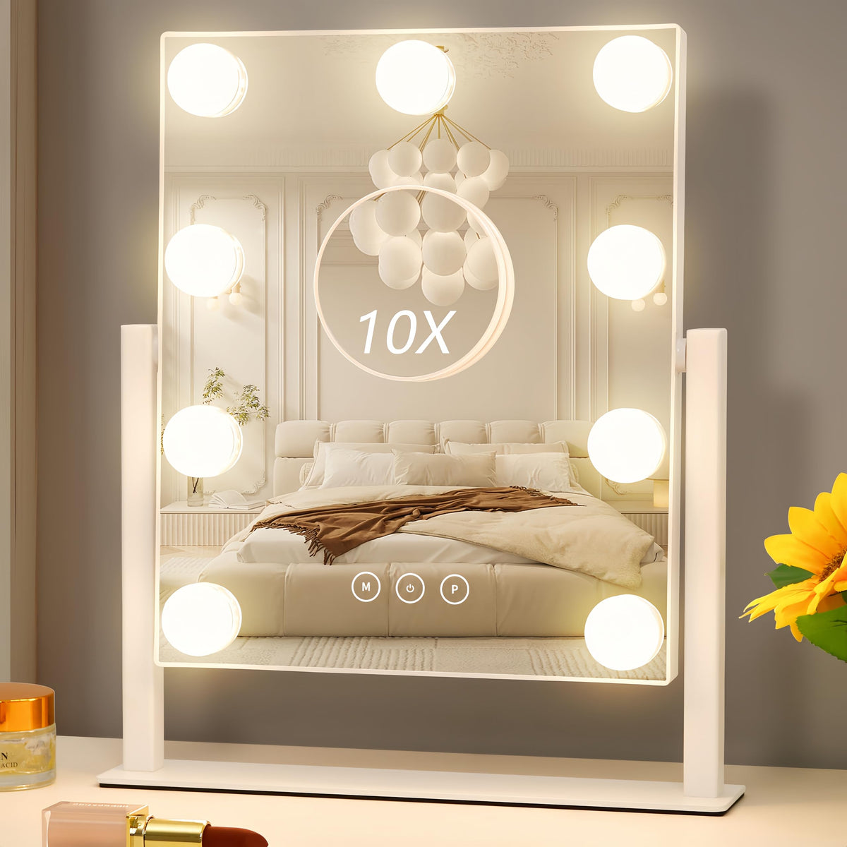 Acoolda Vanity Mirror with lights front view showing 9 LED bulbs