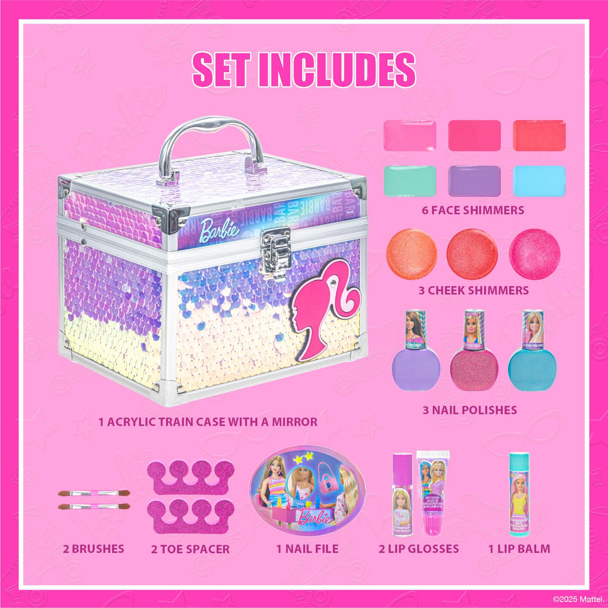 Acrylic train case with makeup inside