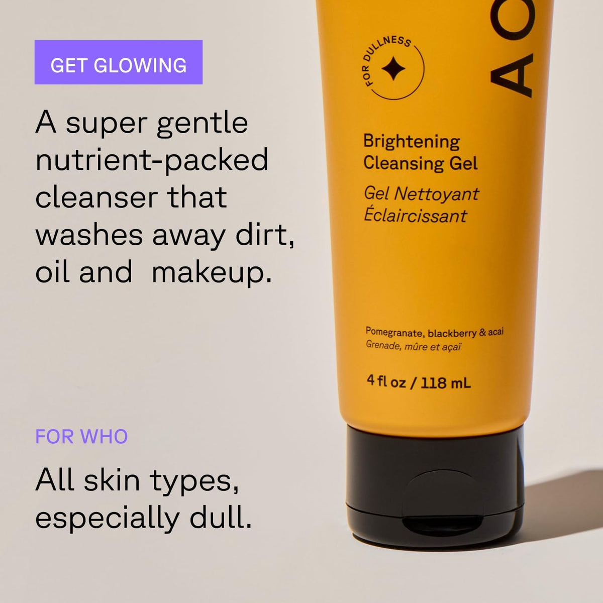 Acure Brightening Cleansing Gel back view with ingredients