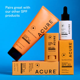 Acure Mineral Sunscreen SPF 50 with beach accessories
