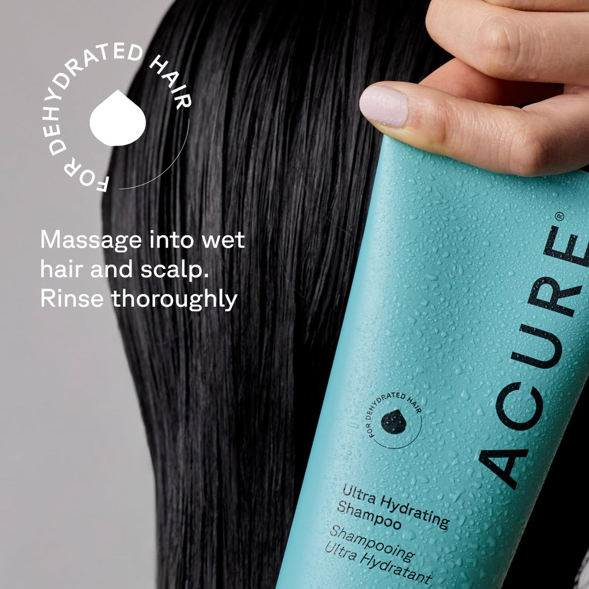 Acure Ultra Hydrating Shampoo and Conditioner in bathroom setting