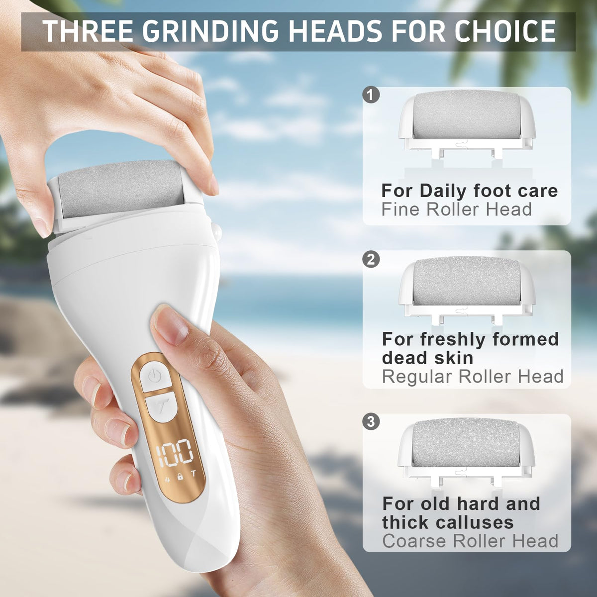AdamPark callus remover in use on feet with LED light on