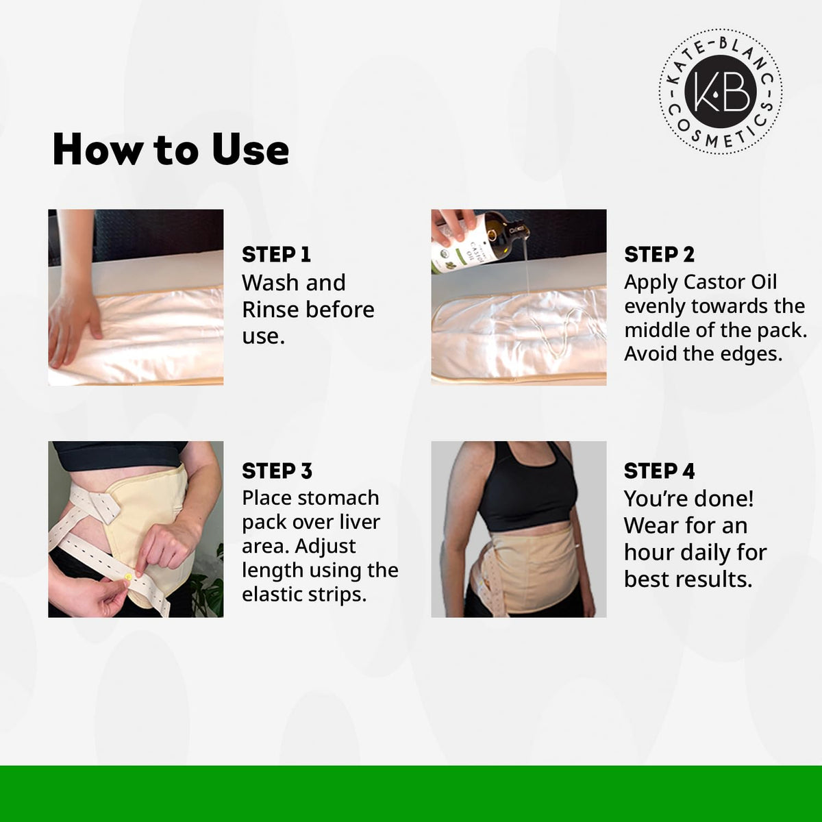 Adjustable castor oil pack for comfortable application