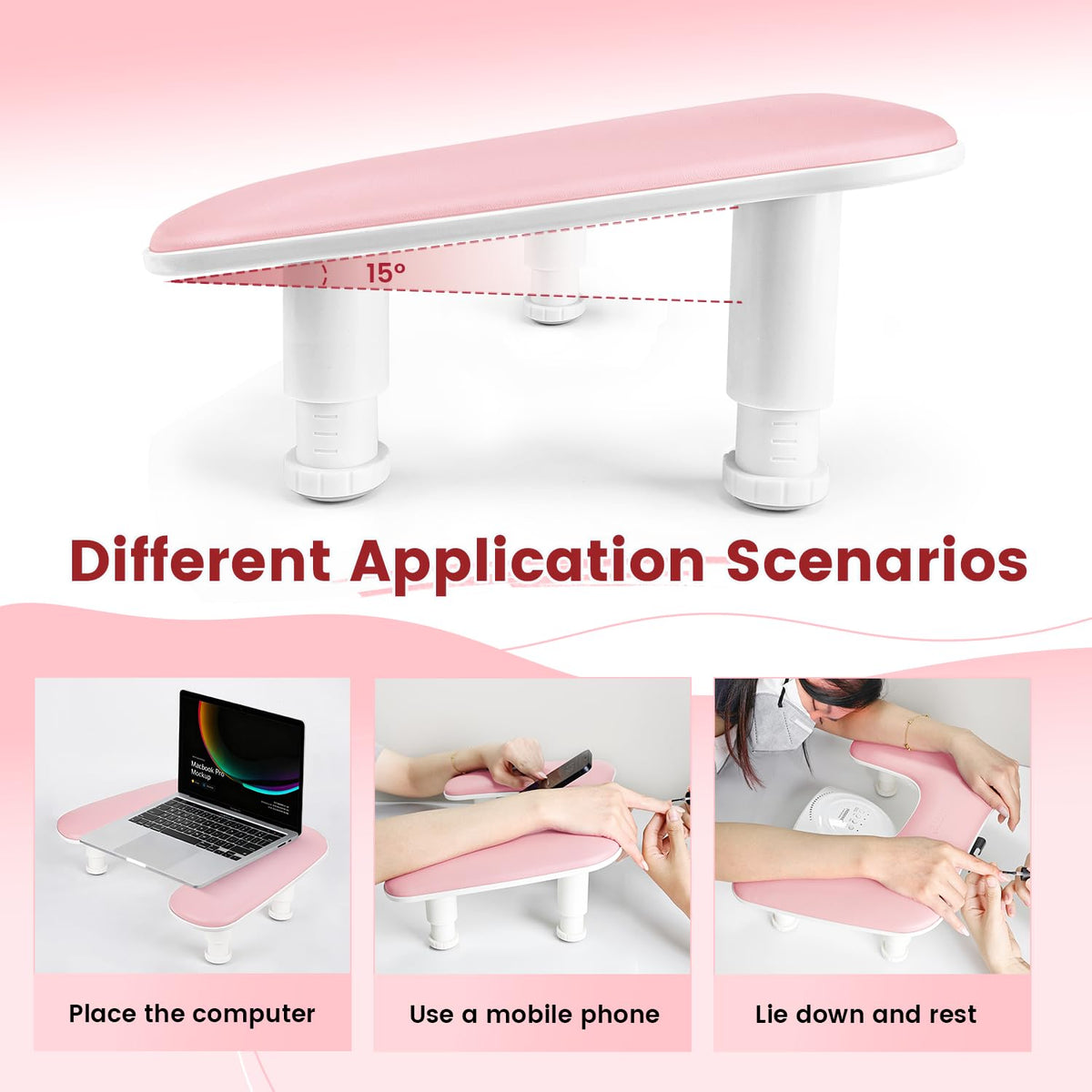Adjustable height feature of JODSONE Manicure Hand Rest