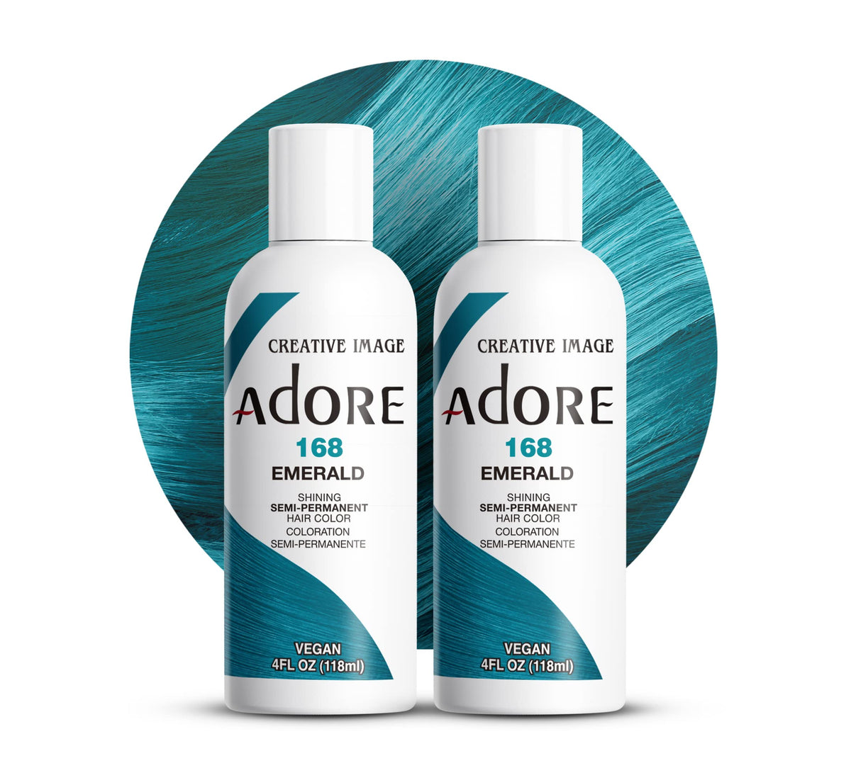 Adore Semi Permanent Hair Color 168 Emerald front view with packaging