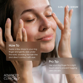 Advanced Clinicals 5-in-1 Eye Serum with ingredients displayed