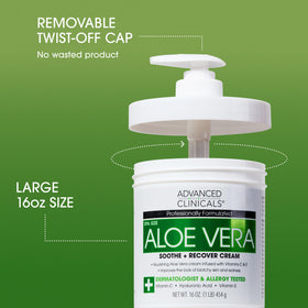 Advanced Clinicals Aloe Vera Lotion with ingredients displayed