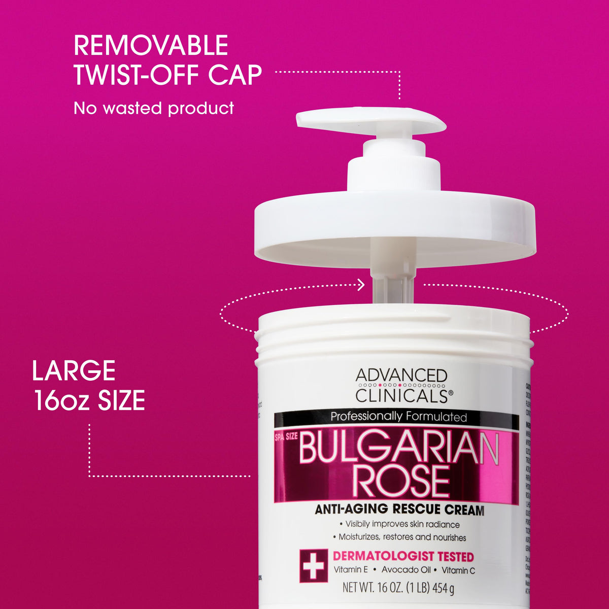 Advanced Clinicals Bulgarian Rose Lotion with ingredients displayed