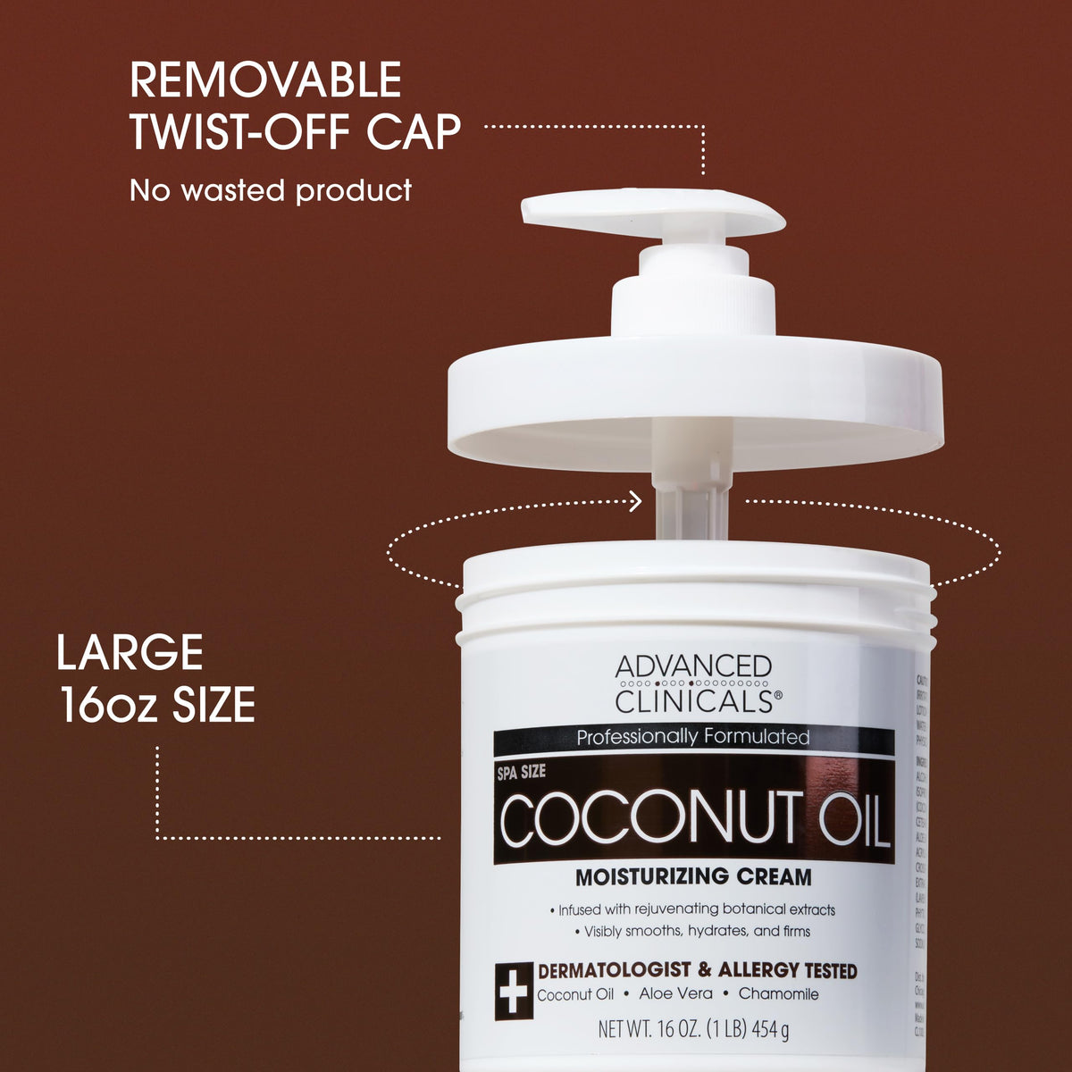 Advanced Clinicals Coconut Oil Body Cream with ingredients display