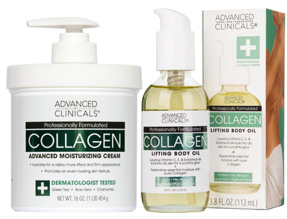 Advanced Clinicals Collagen Body Oil front view with packaging
