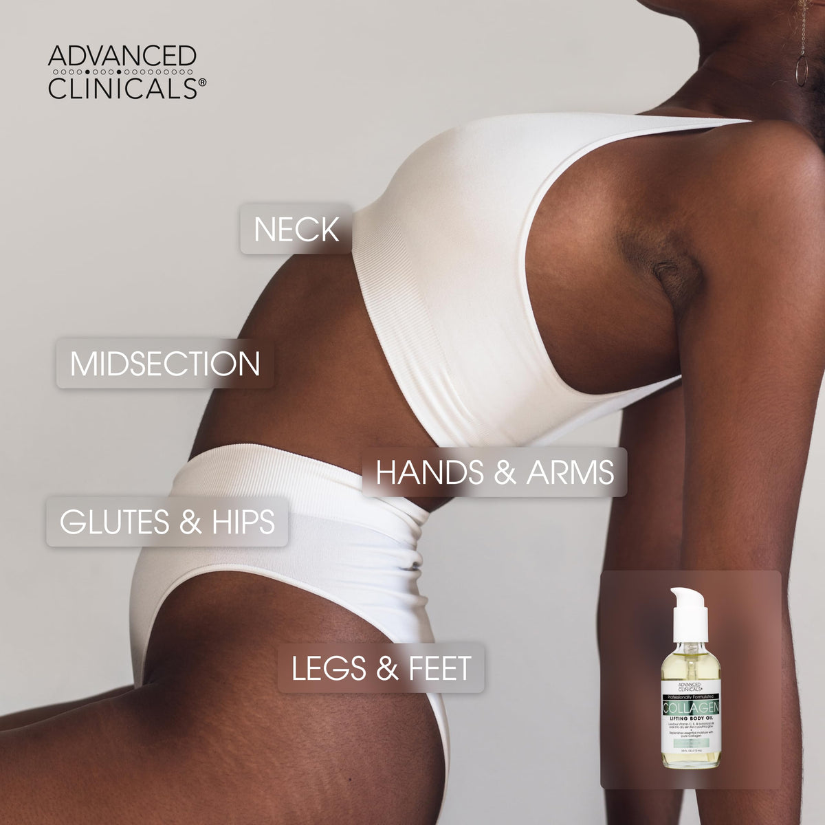 Advanced Clinicals Collagen Peptides Body Oil bottle close-up
