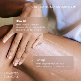 Advanced Clinicals Green Coffee Bean Firming Body Lotion on a bathroom shelf