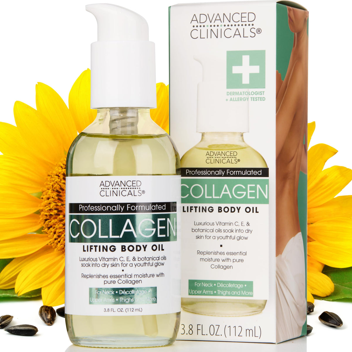 Advanced Clinicals Hydrating Collagen Body Oil 3.8 Fl Oz front view