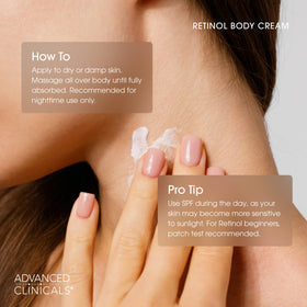 Advanced Clinicals Retinol Body Lotion on a bathroom counter
