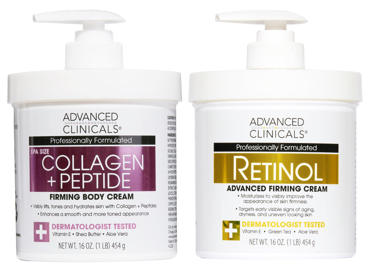 Advanced Clinicals Retinol Cream and Collagen Peptides Body Lotion Set front view