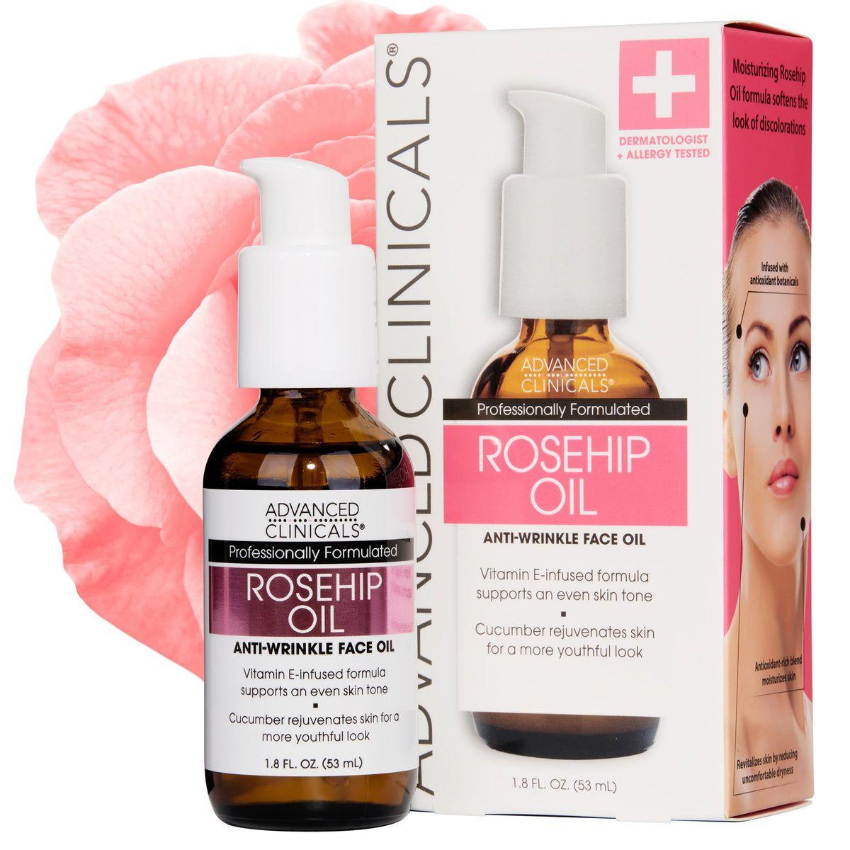Advanced Clinicals Rosehip Oil Face Serum 1.8 Fl Oz front view